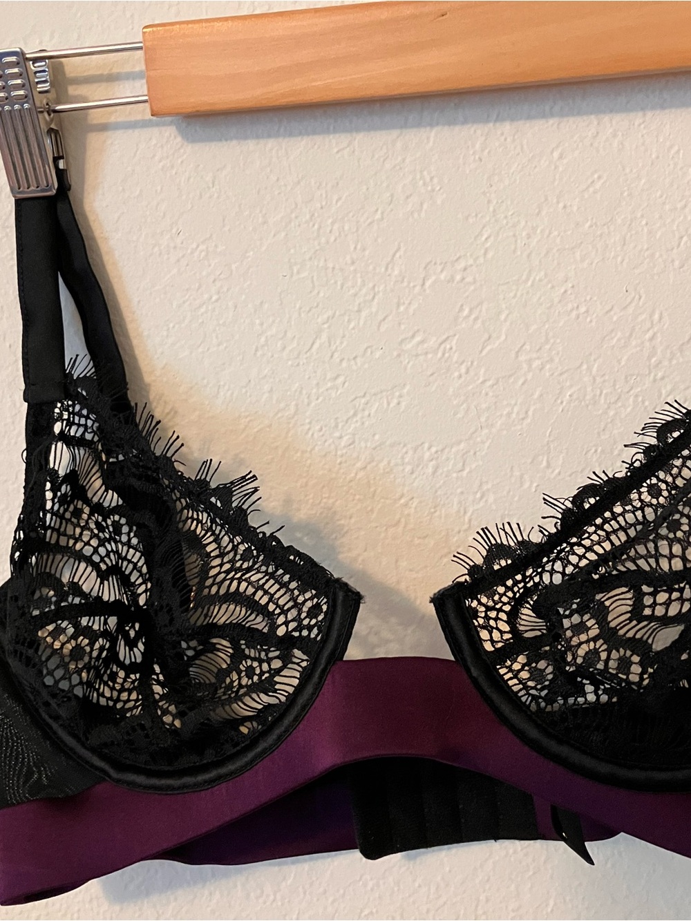 Mimi Holliday Black Lace and Deep Purple Satin Bra